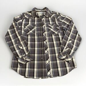 Mens Cowboy Shirt Small CHALC Long Sleeve Casual Gray Black Blue Plaid Western